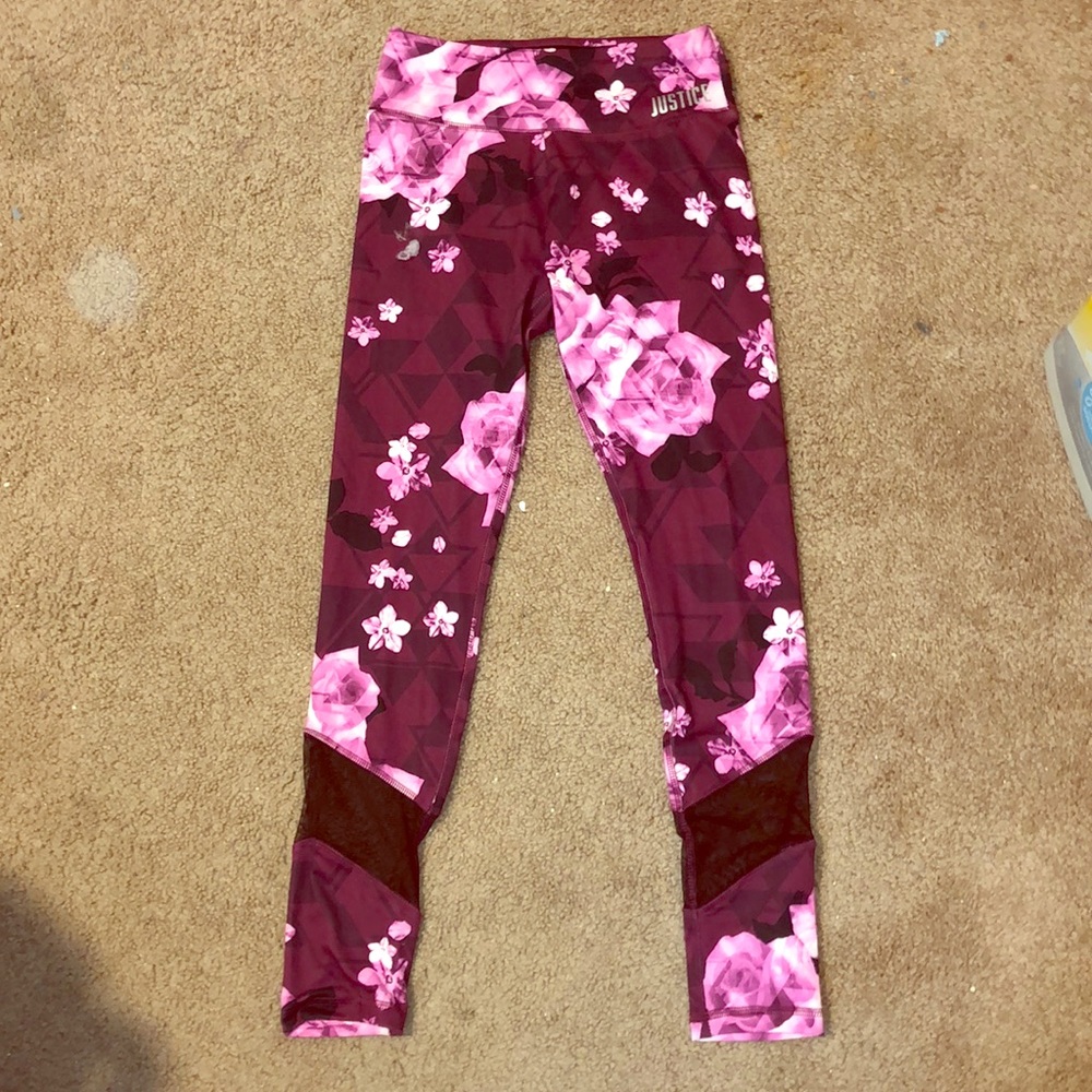 Flower leggings with mesh on ankle